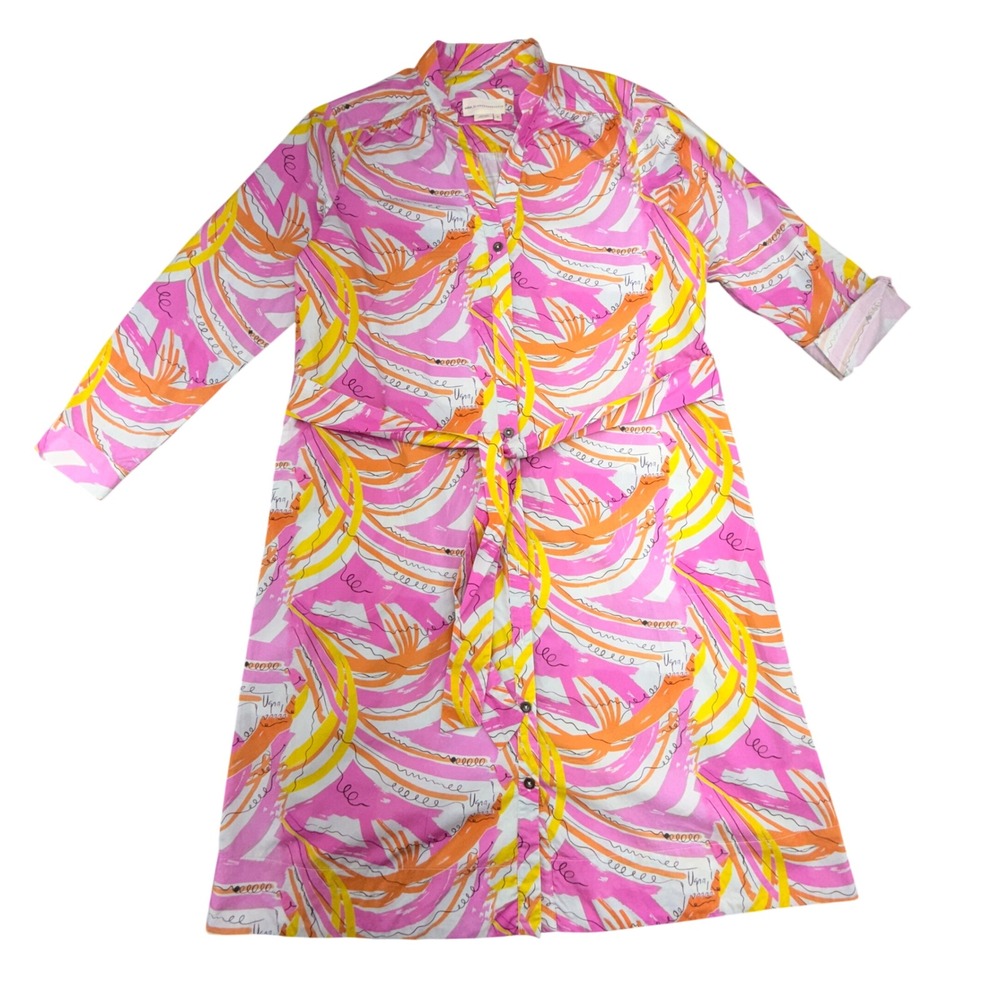 Vera for Anthropologie Confetti Pink Button Down Midi Shirt Dress Small